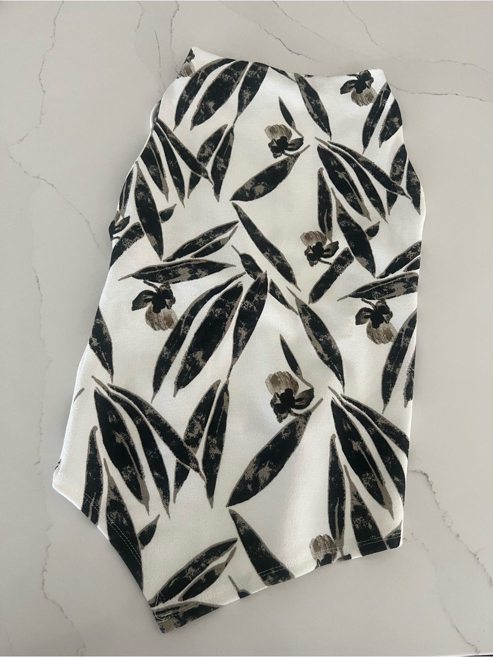 Zara White Pencil Skirt with Black & Brown Botanical Print